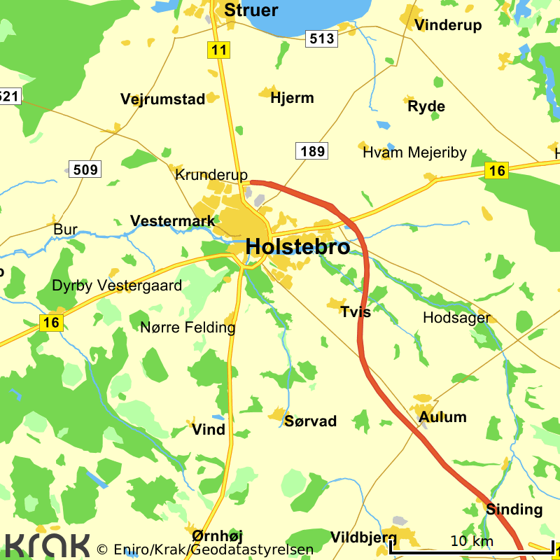 Under Hylden 7 Holstebro - ruteplan på kort